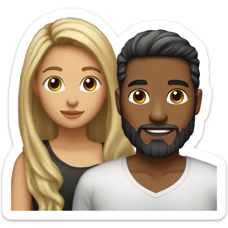 light brown skin girl with long blonde highlights brown hair and her boyfriend with black beard and light skin sticker