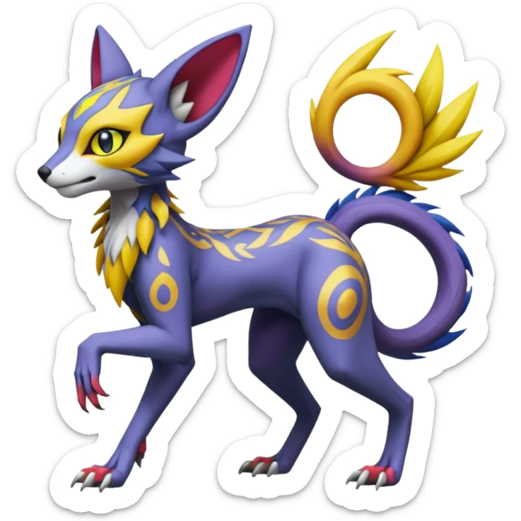 Colorful Meloetta-Lykoi-Sergal-Renamon-Wargreymon-Pokémon-Digimon-Fakémon-fusion-hybrid-creature sticker