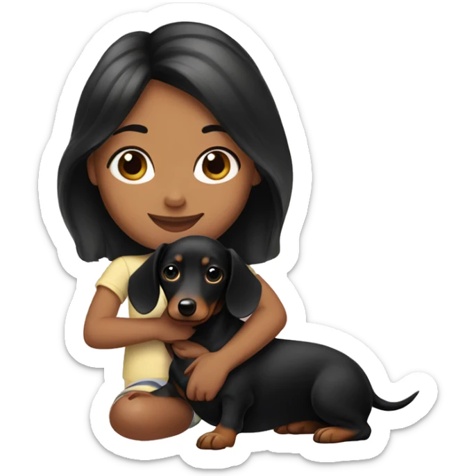 A girl with black hair and dachshund puppy    sticker