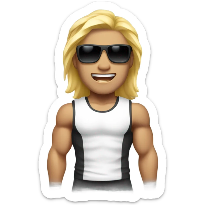 muscular asian personal trainer golden hair with sunglasses white vest sticker