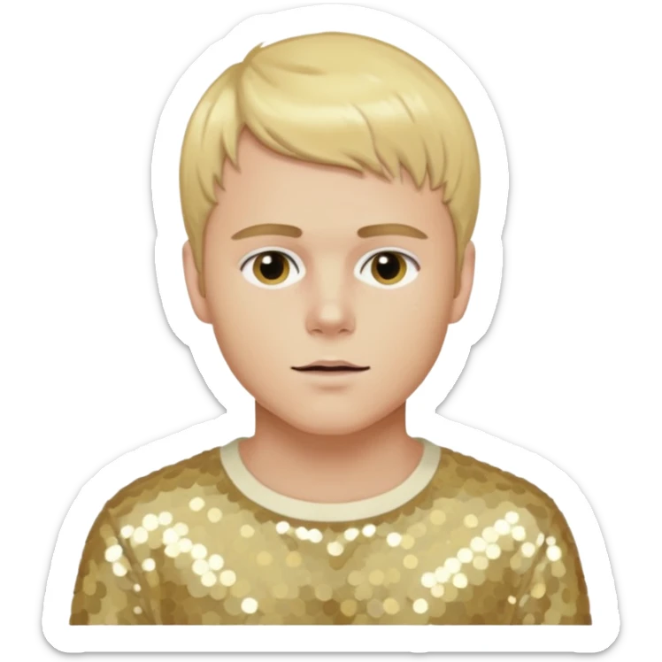 Brady Corbet as Brian Lackey from Mysterious Skin with light skin, golden blonde hair, cream sequin outfit sticker