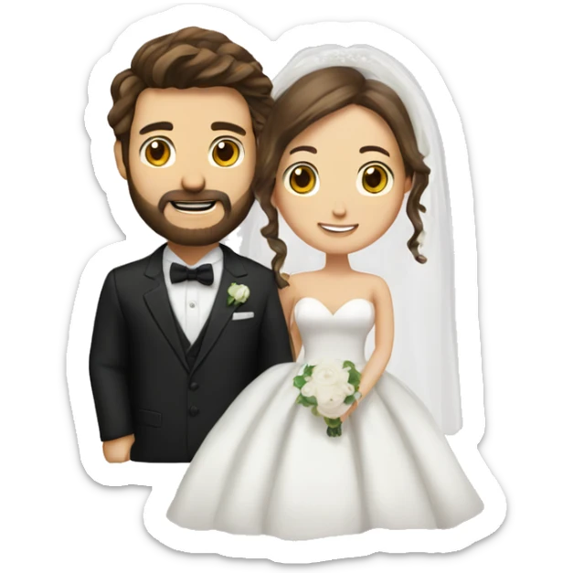 Groom with brown hair and beard and bride with brown hair  sticker
