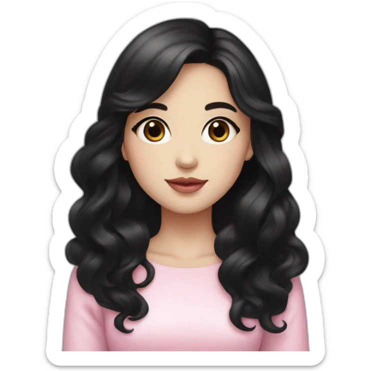 Beautiful young woman,Black hair,long hair,White skin,oval face,big eyes,Blackeyes,Pink lips,Chinese sticker