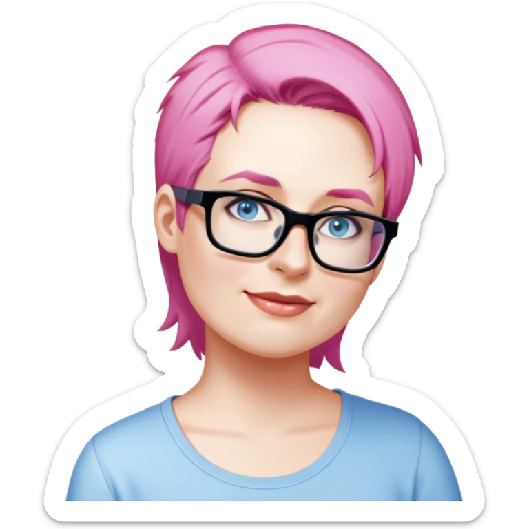 female, light blue shirt, short light-brown hair sticker