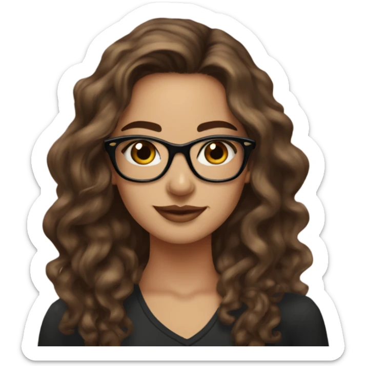 beautiful mid twenties young lady with long brown wavy hair and pretty brown eyes with black glasses and tattoos on her body  sticker