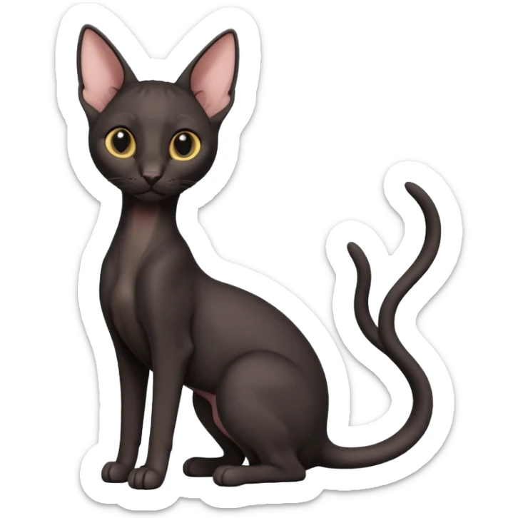 A 3D cartoon black Oriental Shorthair cat with bulky body, tall ears, Nice fur, dark cinematic background, Memoji-style. full body or half body. sticker