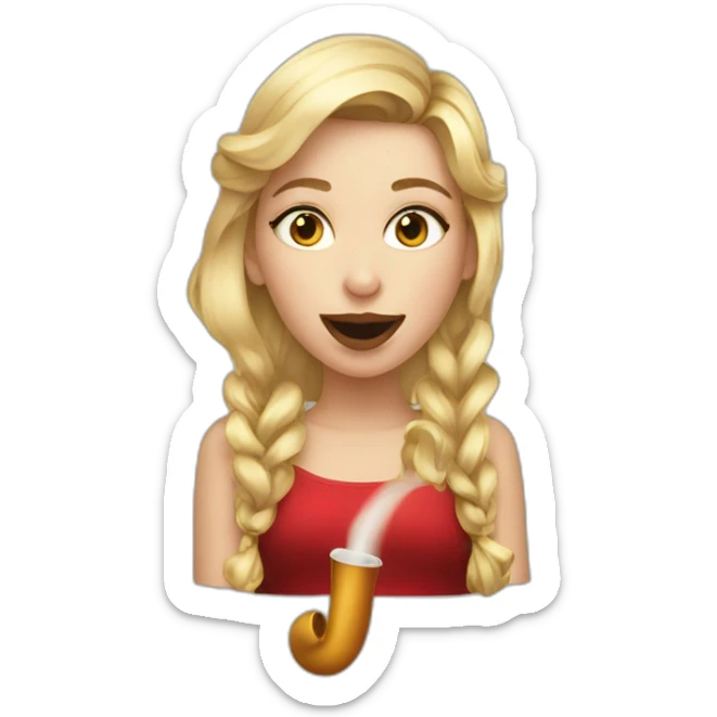 A beautiful girl with blonde hair with a festive pipe in her mouth sticker