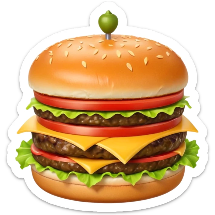 Hamburguesa con una carne, queso derretido, una rebanada de tomate, lechuga, una rebanada de piña. Colocar encima del pan una aceituna con un palillo sticker