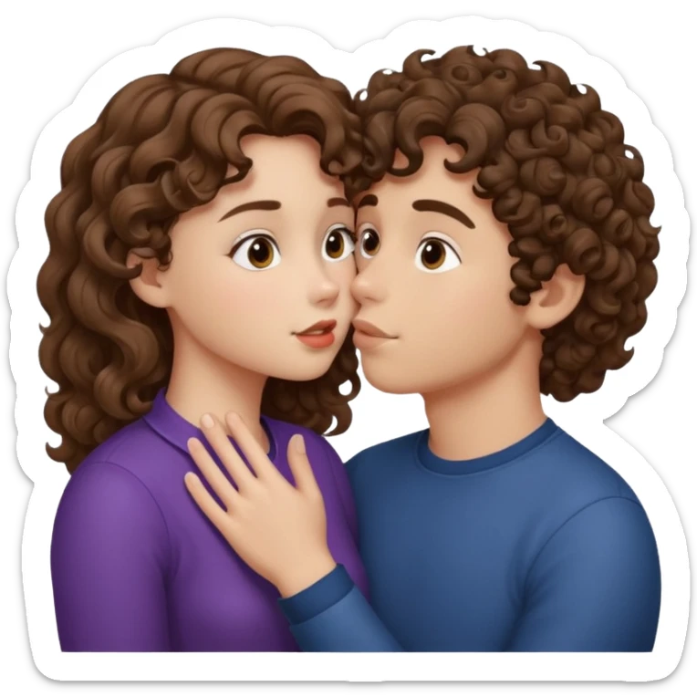 A girl with curly hair and a boy with wavy hair kiss sticker