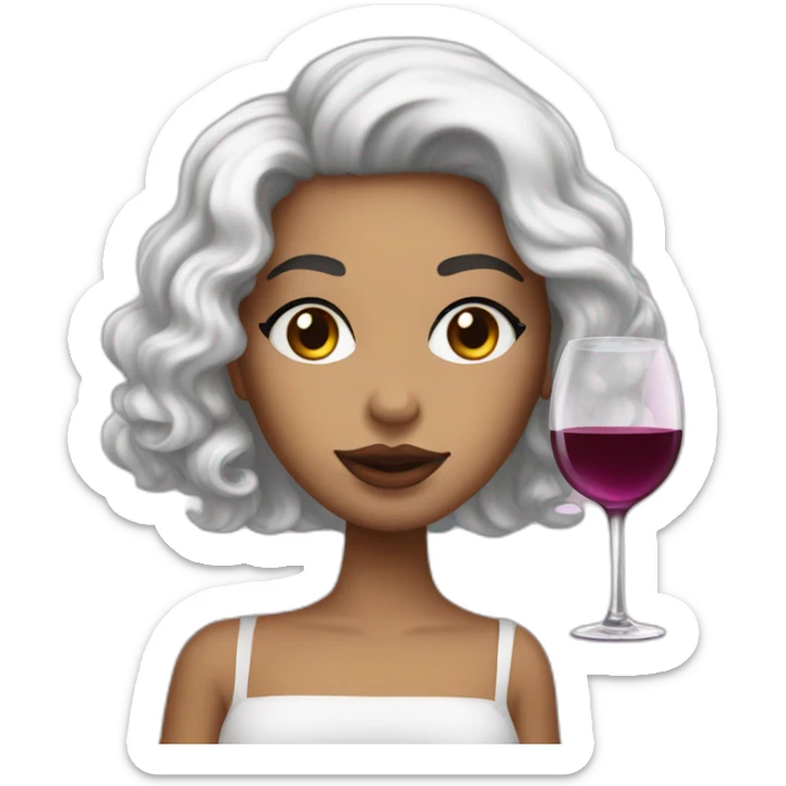 White latin girl with pink lips, curly black hair and glass of wine sticker