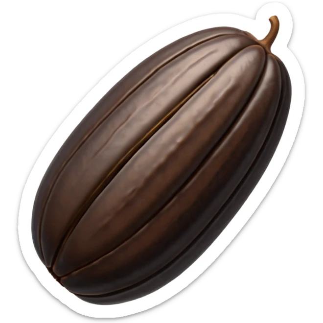 single or small cluster of Tonka beans with wrinkled, elongated almond-like shapes, deep brown to black color, textured slightly glossy surface with visible ridges and curved natural form, soft lighting, subtle shadows, emoji scale sticker