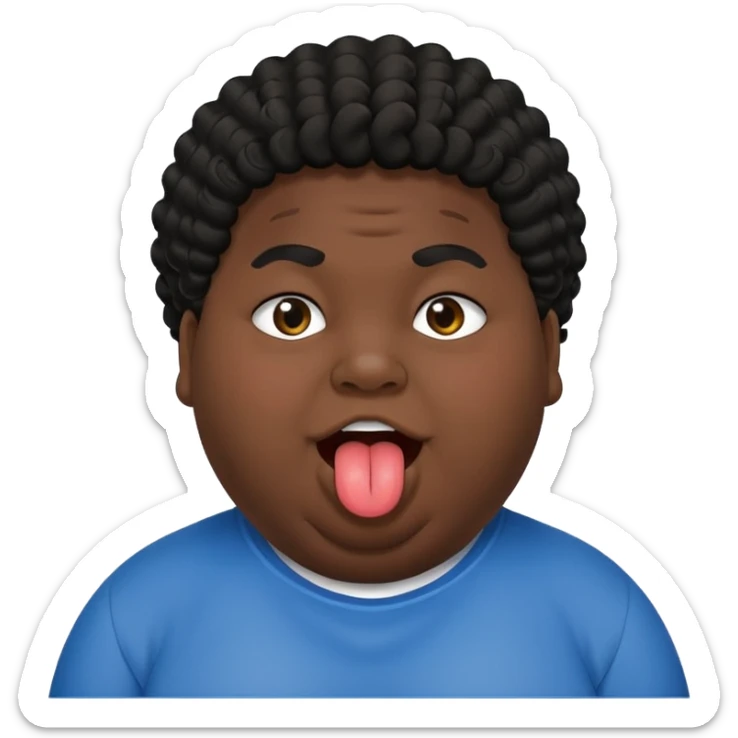 Fat teen from kosovo with flat and a little curly hair with his tongue out sticker