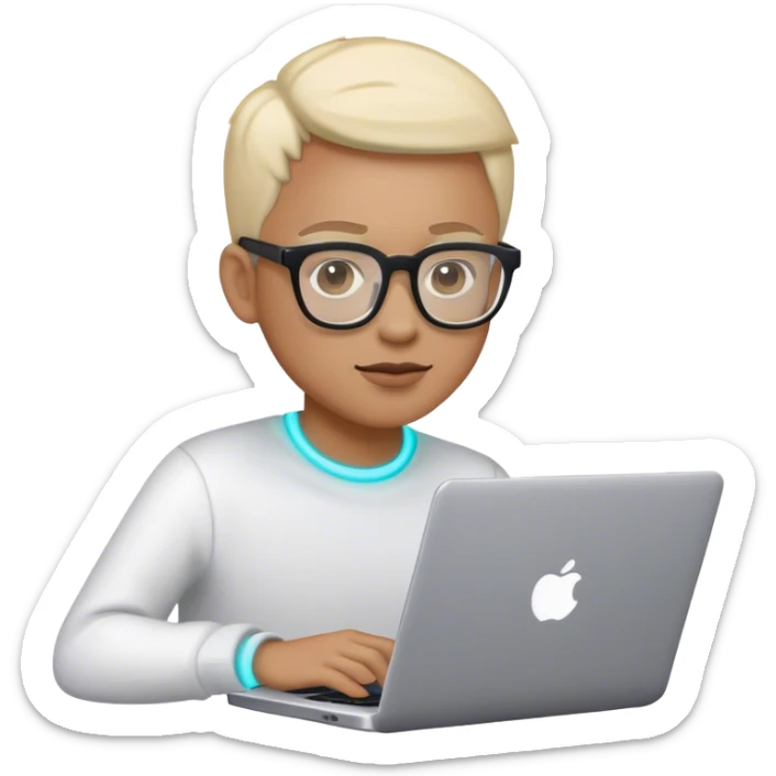 An emoji of a person with a laptop wearing glasses and with a slight neon glow sticker