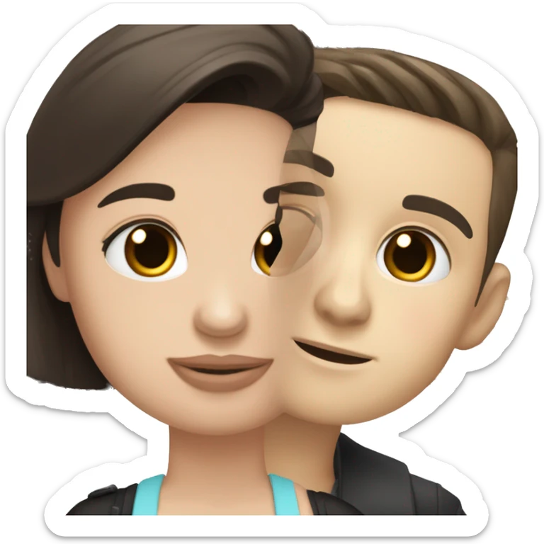 White Girl black hair and white boy brown hair in front of eiffel tower sticker