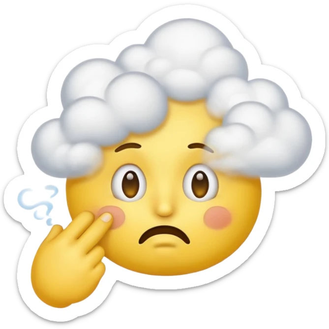 stinky smelly yellow emoji face, cartoon style, holding nose, stink clouds sticker