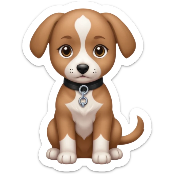 Petit chiot de type staff noir avec du poil blanc sur le torse au yeux marron claire qui fait la moue et les gros yeux  sticker