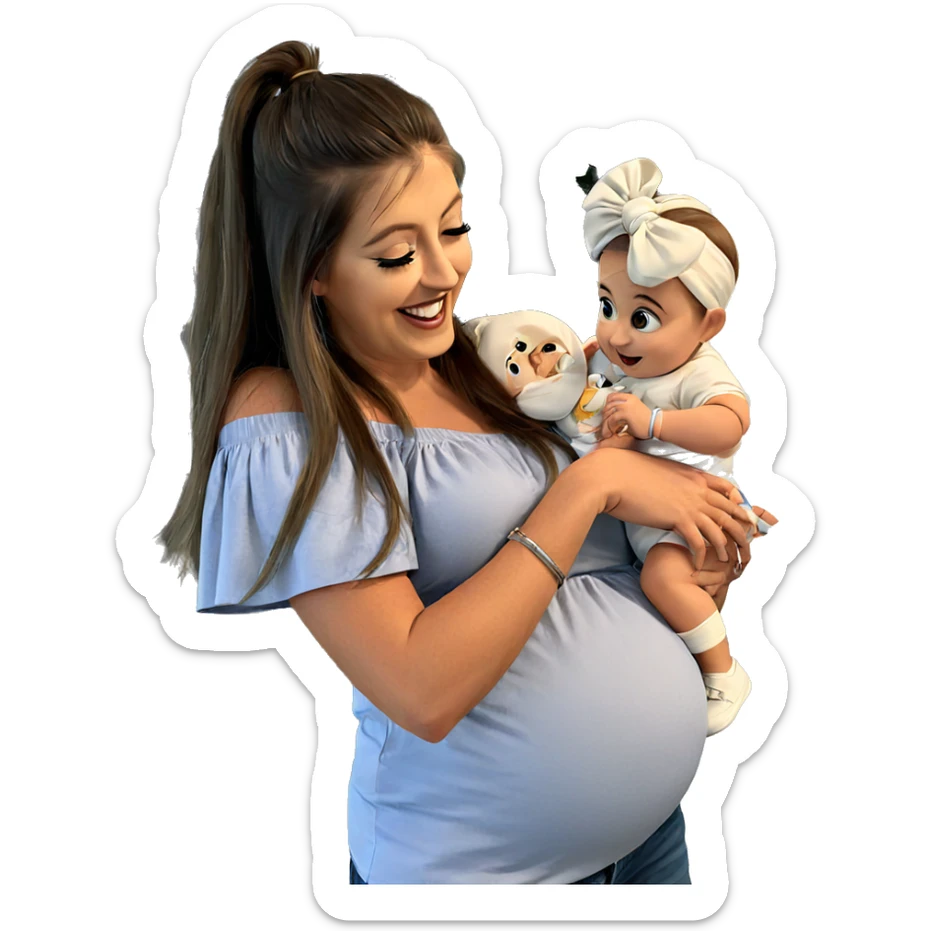 happy girl with baby in arms sticker