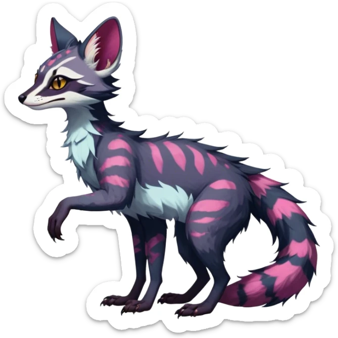 Feral Rare Fantasy dark vibrant Vernid-Sergal-Genet-Trico-species by LiLaiRa, random markings, tufted tail, tufted ears, full body sticker