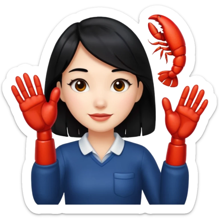 a lobster claw high five a girl with black hair emoji sticker