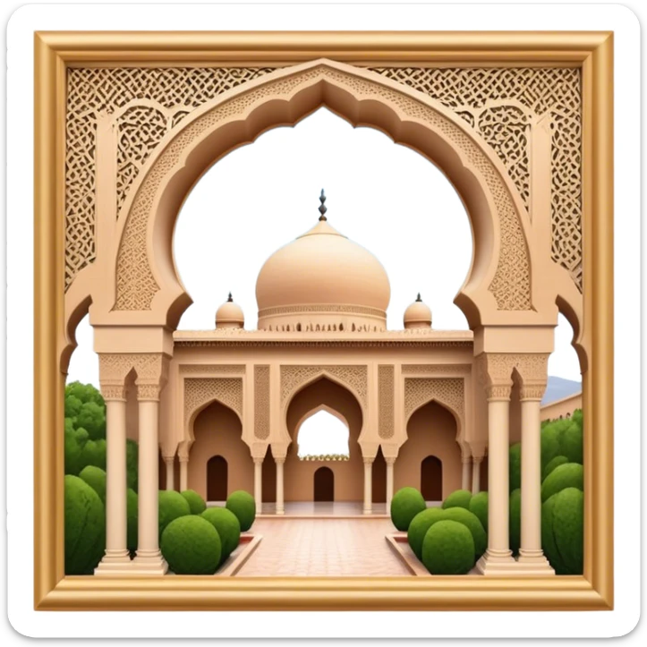 Cinematic Realistic Alhambra Landmark Emoji, capturing the intricate Moorish architecture, ornate arches. sticker