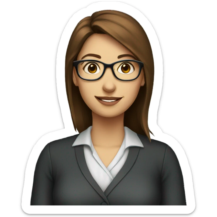female teacher, blue eyes, brown hair, in front of a blackboard, wearing glasses sticker