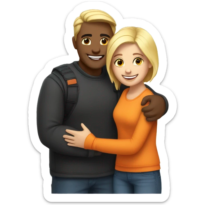 couple hug with warm smiles. The Girl have braun/black hair und the man blond/orange hair sticker