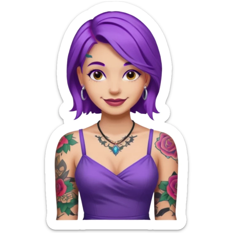 women with tatoos and hightlight that tatoos with purple hair different color dresses sticker