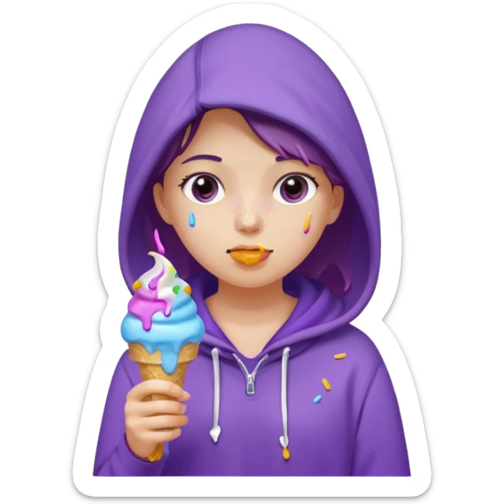 girl in purple hoodie holding ice cream sticker