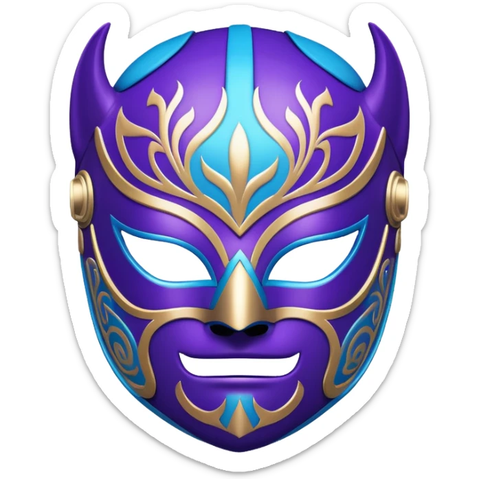 A luchador wrestling mask in purple and blue colors with intricate design sticker