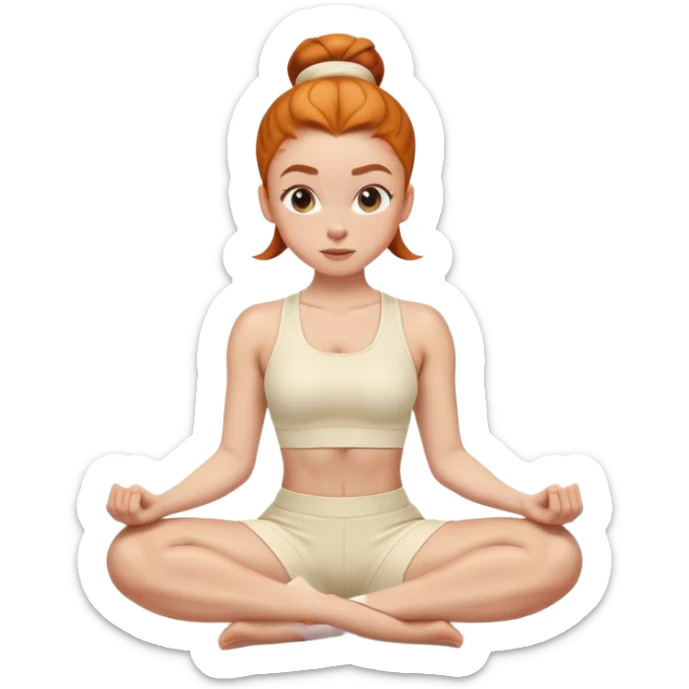 Gen z Ginger girl gym sit ups middle part slick back bun cream outfit sticker