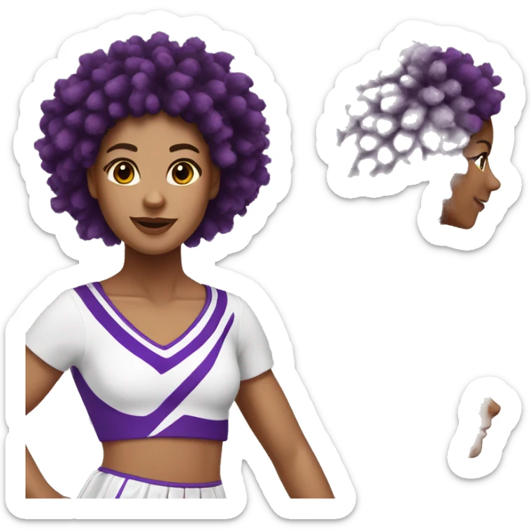 White cheerleader with long brown curly hair and purple Pom-poms sticker