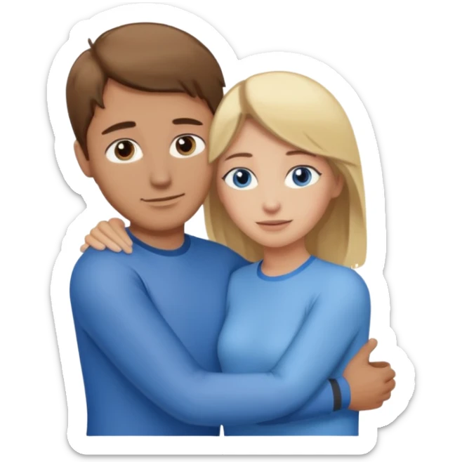 Caring hug brown hair man with blue eyes blonde hair woman with brown eyes sticker