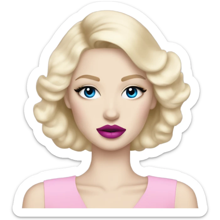 Hot girly pale blonde with blue eyes and pink lips wearing YsL sticker