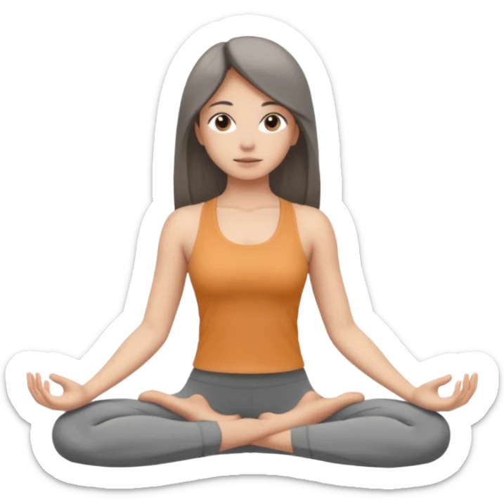 a girl doing yoga, she is wearing a grey fit and she has dark straight and loose hair.  sticker