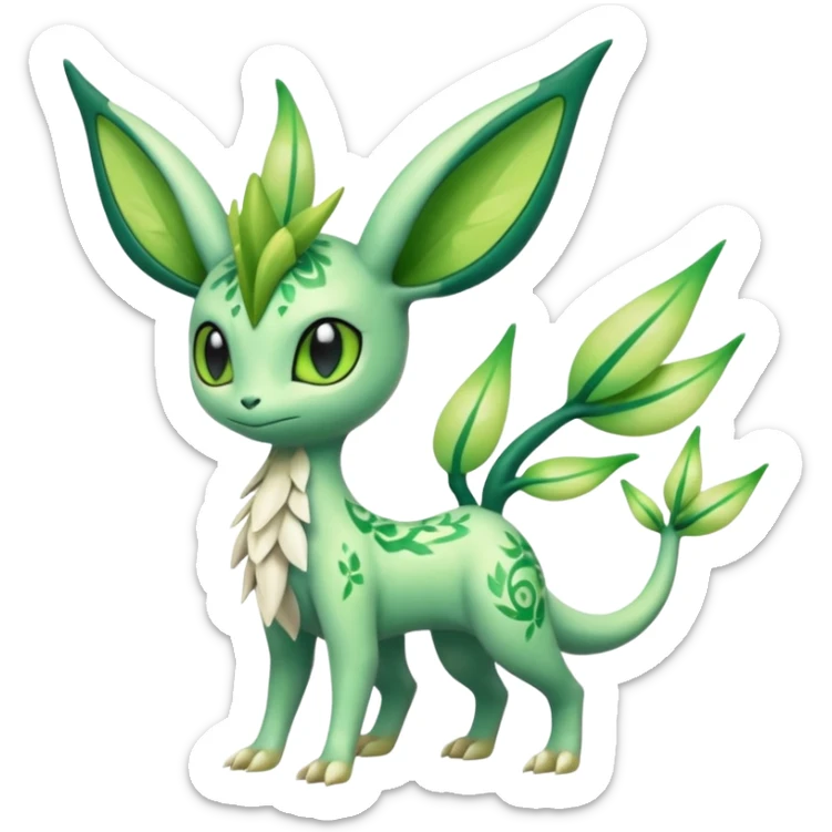 Sparkly White And Green Natural Flowery Colorful Grovyle-Leafeon-Celebi-Fakémon-hybrid-creature (full body)  sticker