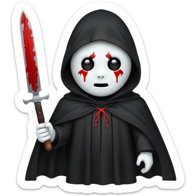 make a ghost face emoji with a cloak on and a bloody knife from the movie scream sticker