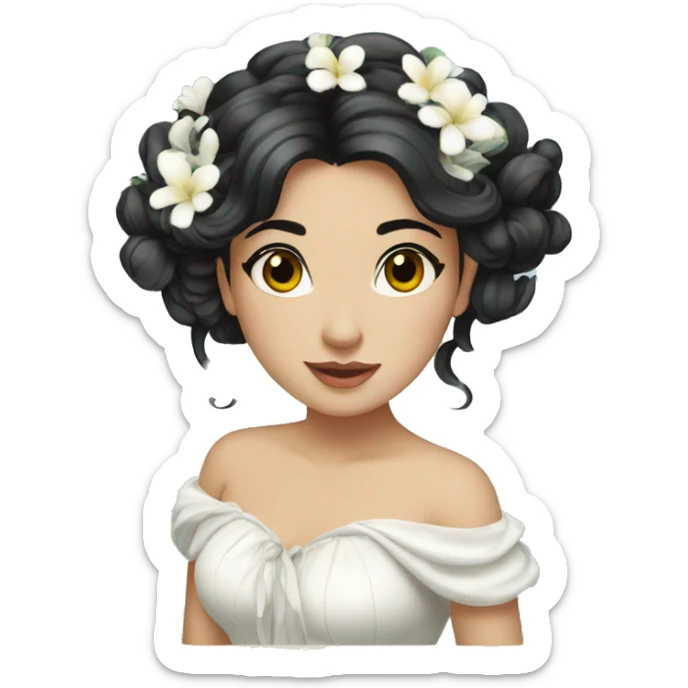 Pretty young Lady with black hair flowers in her hair white dress surrounded by flowing water sticker
