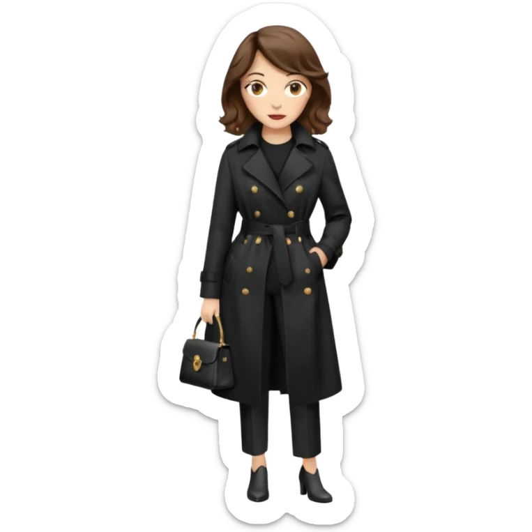 Dalgalı saçlı, hafif perçemli; kehribar gözlü, küçük kalkık burunlu ve dolgun dudaklı. Oval yüzlü, çıkık elmacık kemikli. Omuzları geniş, beli ince, kalçası dolgun. Old money tarzında, siyah trençkot ve kumaş pantolon seven, dikkat çekici bir kadın. sticker