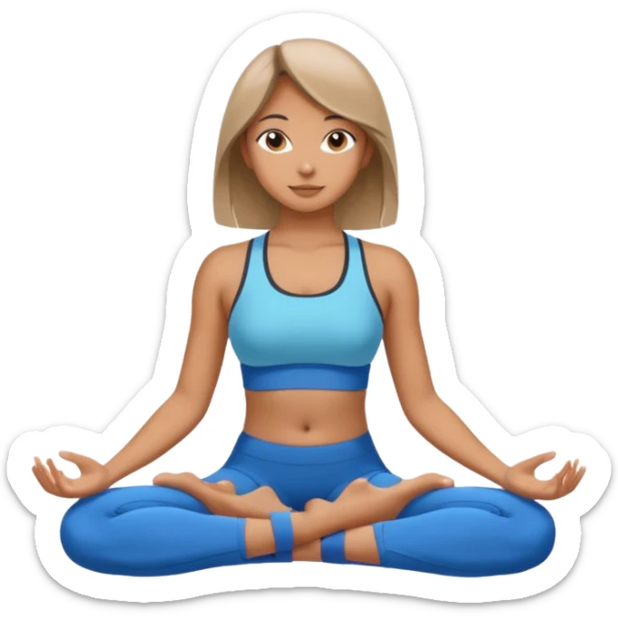 The same girl is sitting in a lotus position, with shoulder-length hair and sportswear. sticker