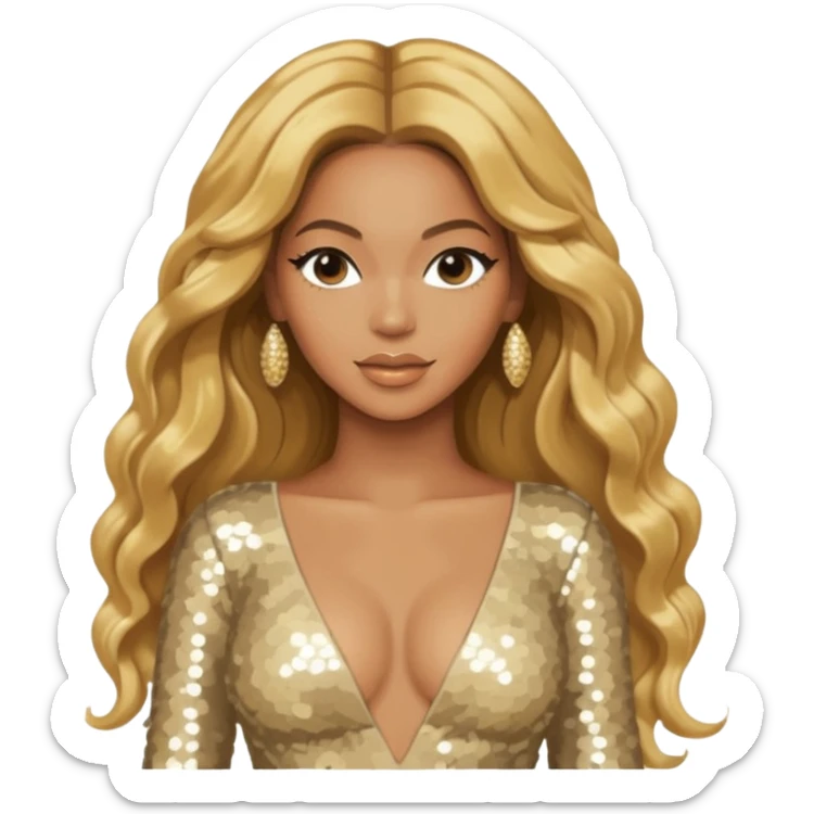 Beyonce Silhouette with long golden blonde hair, ivory sequin outfit  sticker
