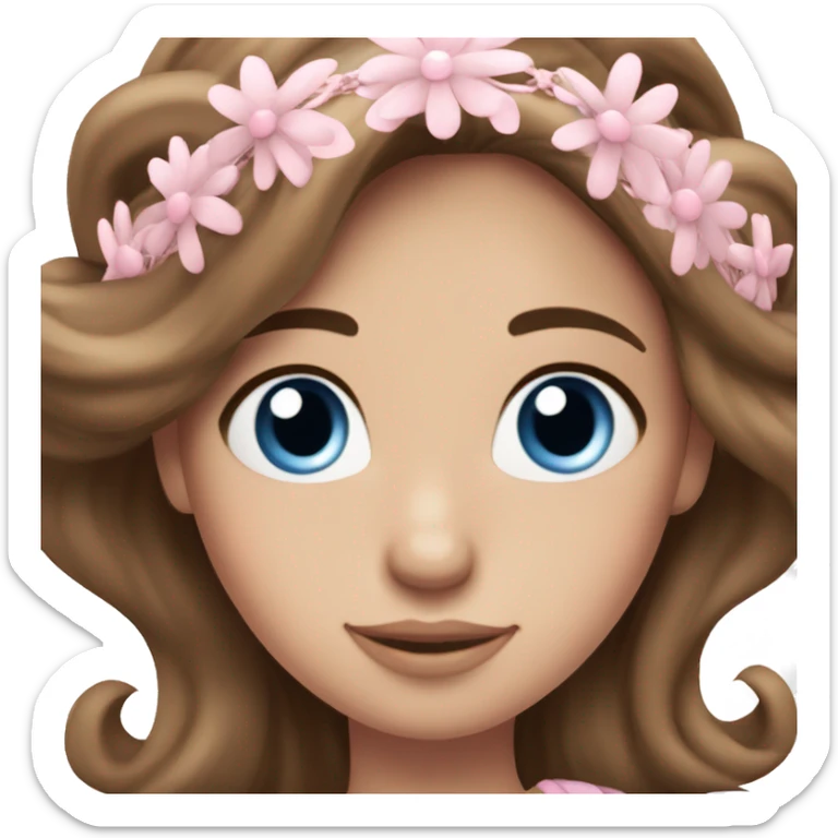 Straight Brown haired blue eyed girl with long eyelashes and pastel pink tiara sticker