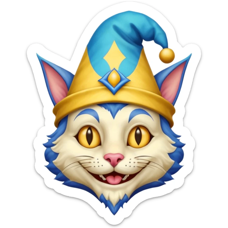crazy funny colorful cat jolly joker, medieval, vintage, court jester, mac os icon, blue color sticker