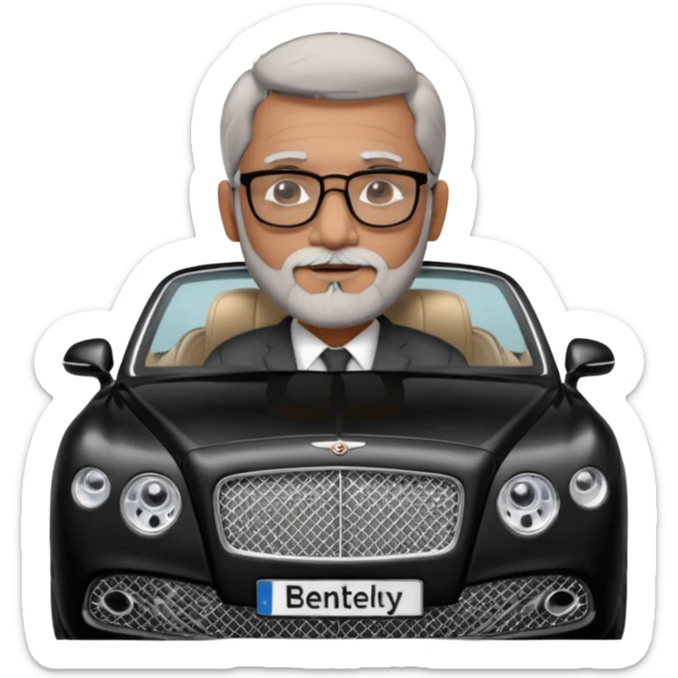 Abid abedi as Principalwith his Bentleyo ilder indian man with glasses and graying hear and beard sticker