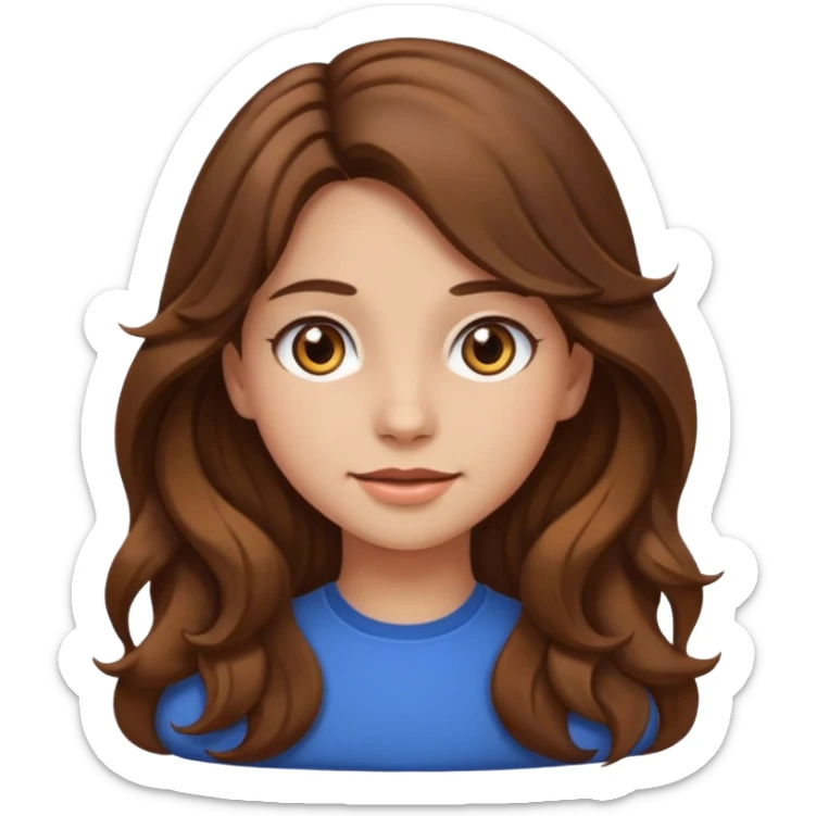 EMOJI IOS SOLO CARA NIÑA PELO LARGO, ONFULADO, MARRON, Y OJOS MARRONES sticker