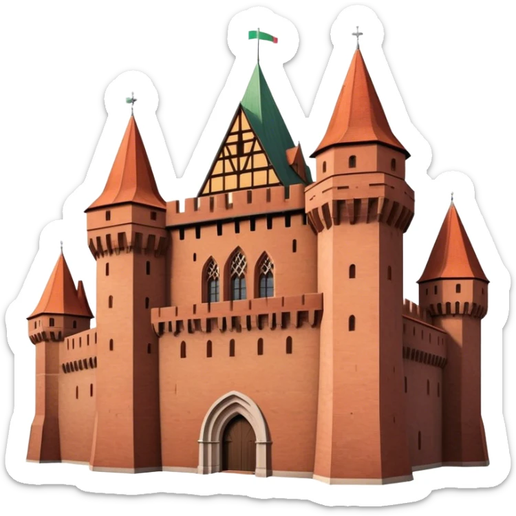 Cinematic Realistic Malbork Castle Landmark Emoji, depicted as an imposing medieval fortress rendered with rich detail and dramatic, historic lighting. sticker