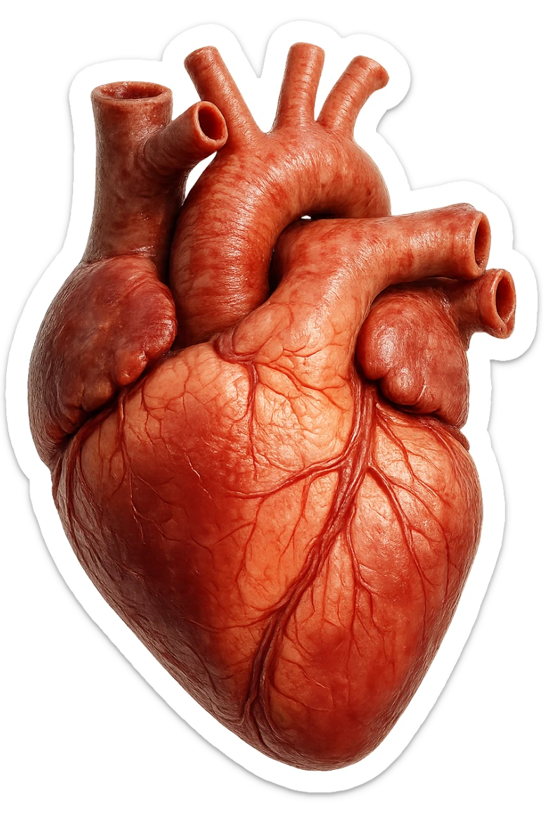 CUORE anatomico umano, iperrealistico 4k, isolato su sfondo bianco sticker