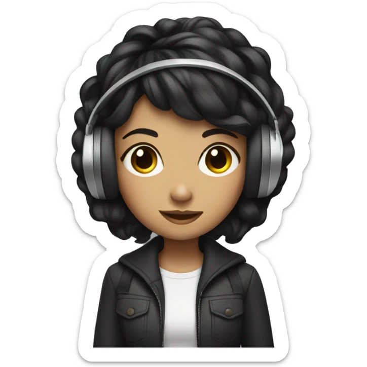 A girl with a square hairstyle and dark hair wearing headphones sticker