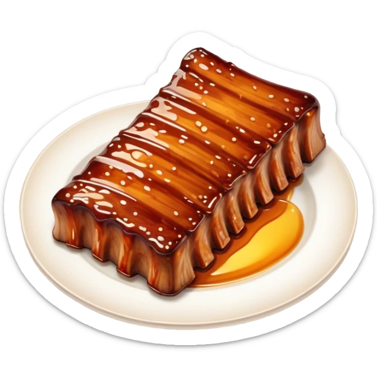 Honey Glazed BBQ Ribs Cinematic Realistic Honey Glazed BBQ Ribs Dish Emoji, depicted as a small portion of tender, honey-glazed ribs with a sticky, smoky finish, rendered with rich textures and warm, dynamic lighting. sticker