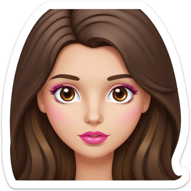Long haired Brunette with highlights in her hair and hazel eyes  slightly tanned white girl with pink lips and rosy cheeks sticker