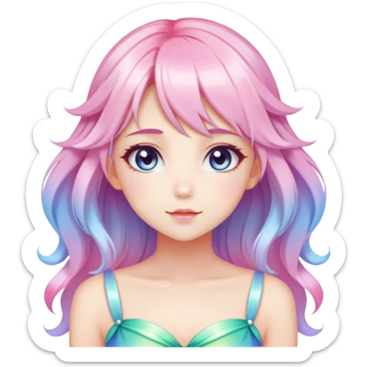 Gorgeous Beautiful Blushing Petite Colorful-Shiny-Pastel-Fairy-Soarkle-Anime-Lady with beautiful gradient pastel hair aesthetic sticker